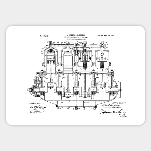De Dion 1908, Engine ,original patent drawing original white background Sticker by QualitySolution